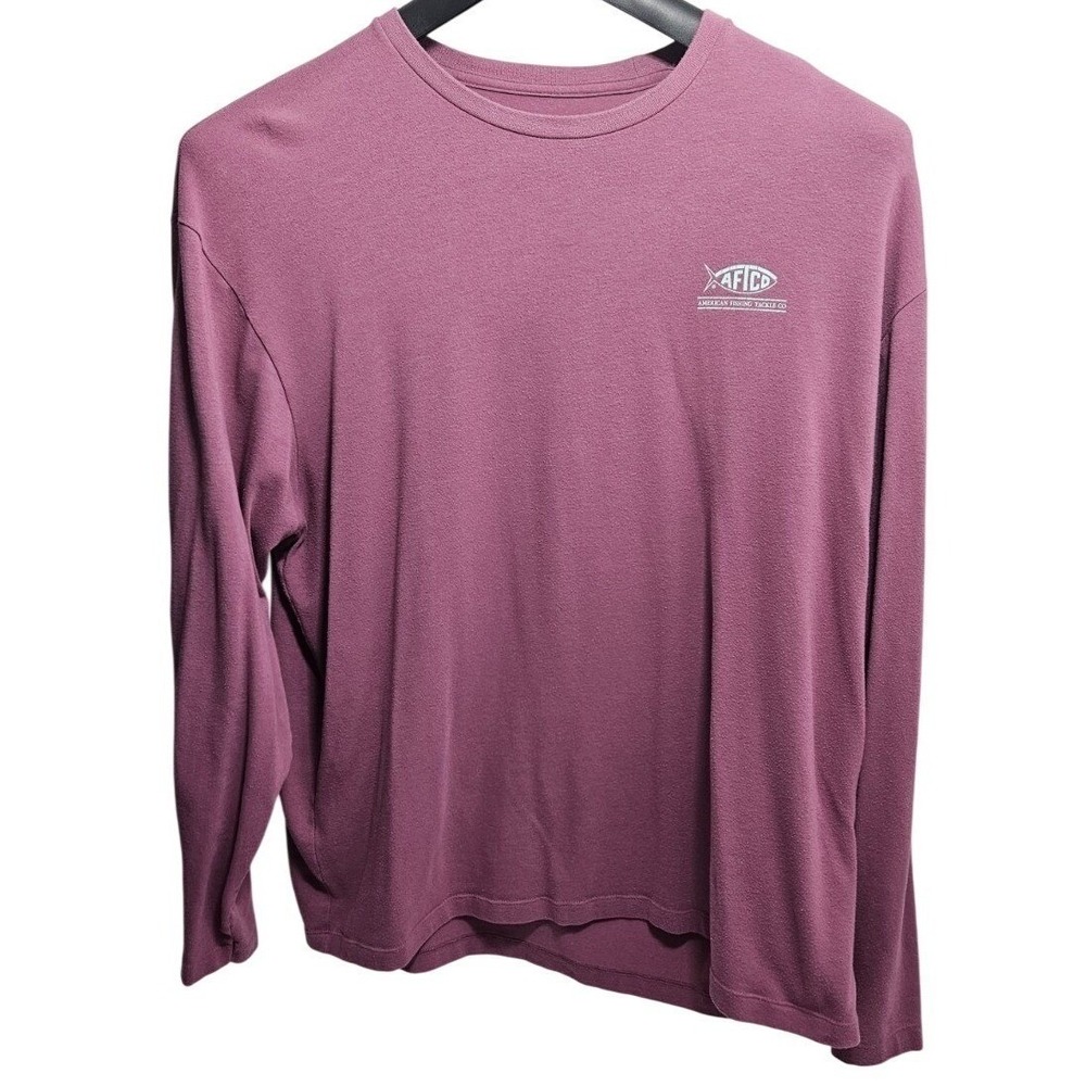 AFTCO XX-Large Long Sleeve Fishing Graphic T-Shirt Burgundy Plum Cotton Blend